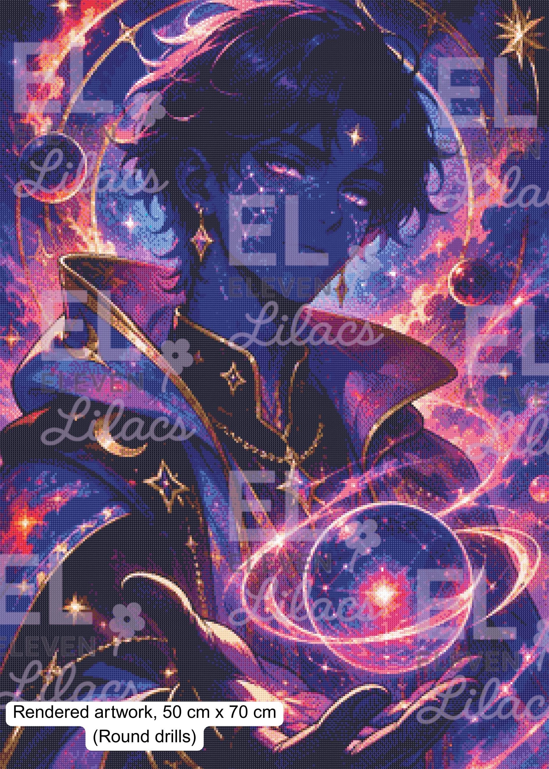 Orion Starcaller Diamond Painting Kit, Cosmic Fantasy Anime Art, Celestial Mage - Eleven Lilacs