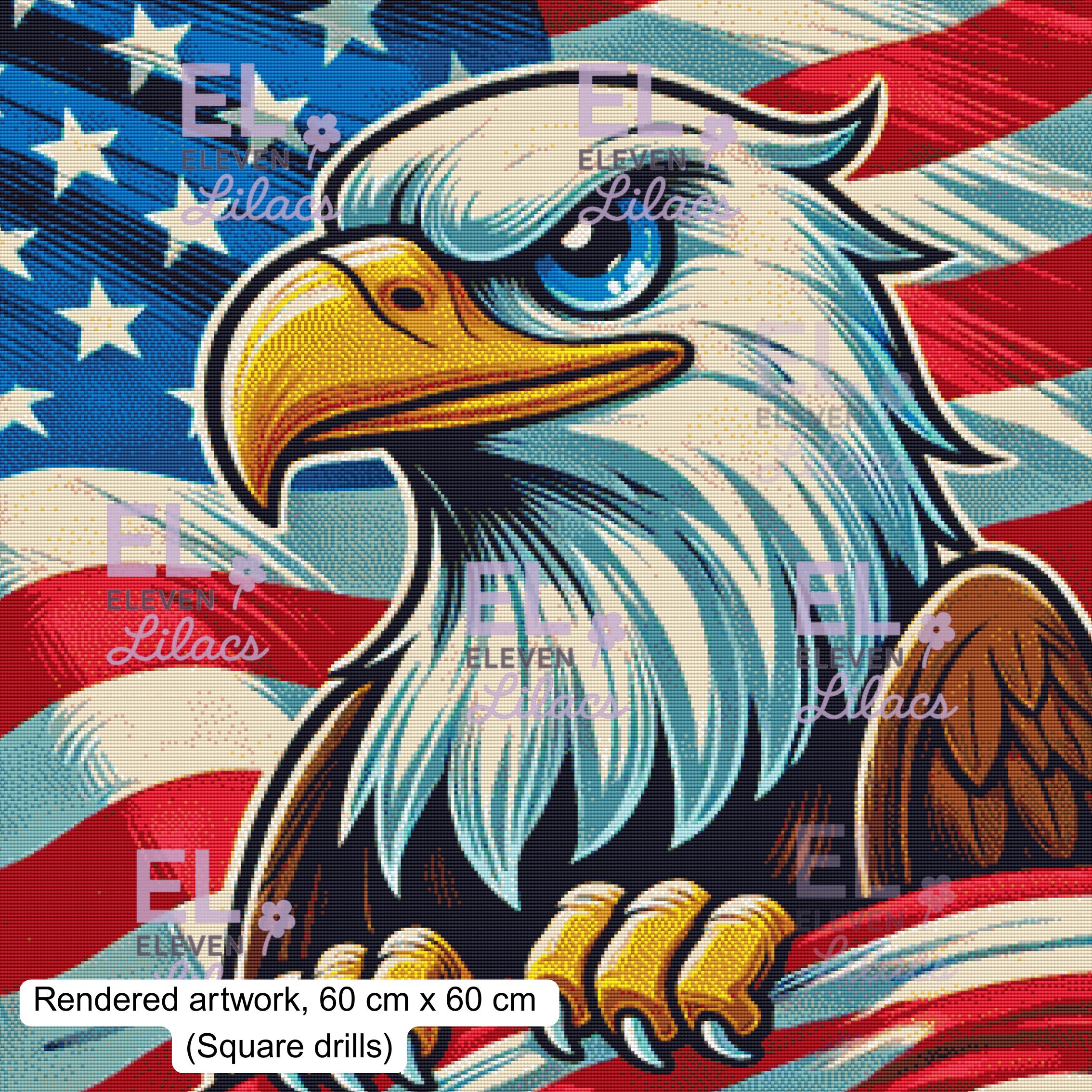 Patriotic Bald Eagle Diamond Painting Kit, American Flag Diamond Art - Eleven Lilacs
