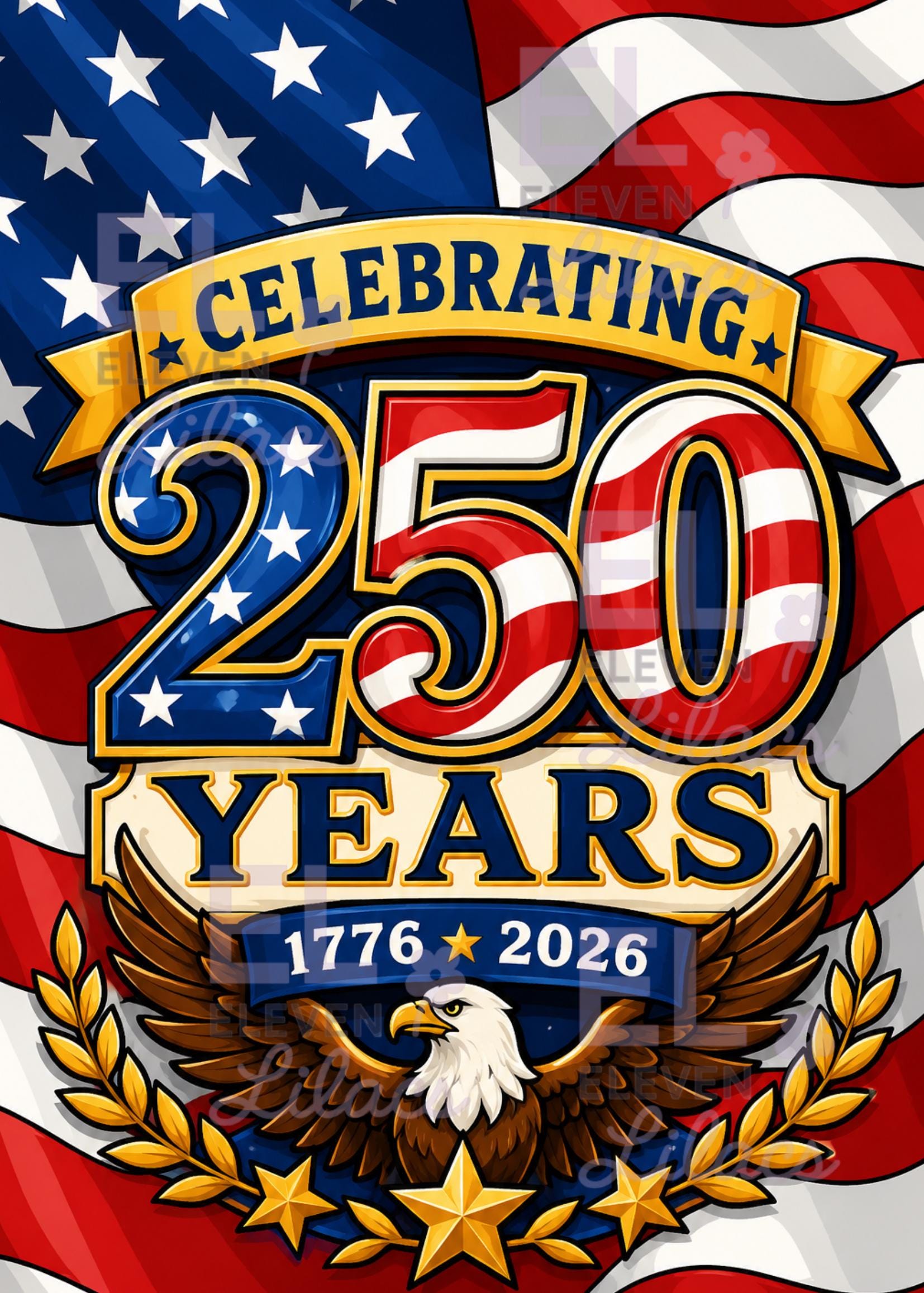 Patriotic Eagle Diamond Painting Kit, America 250 Years 1776-2026 - Eleven Lilacs