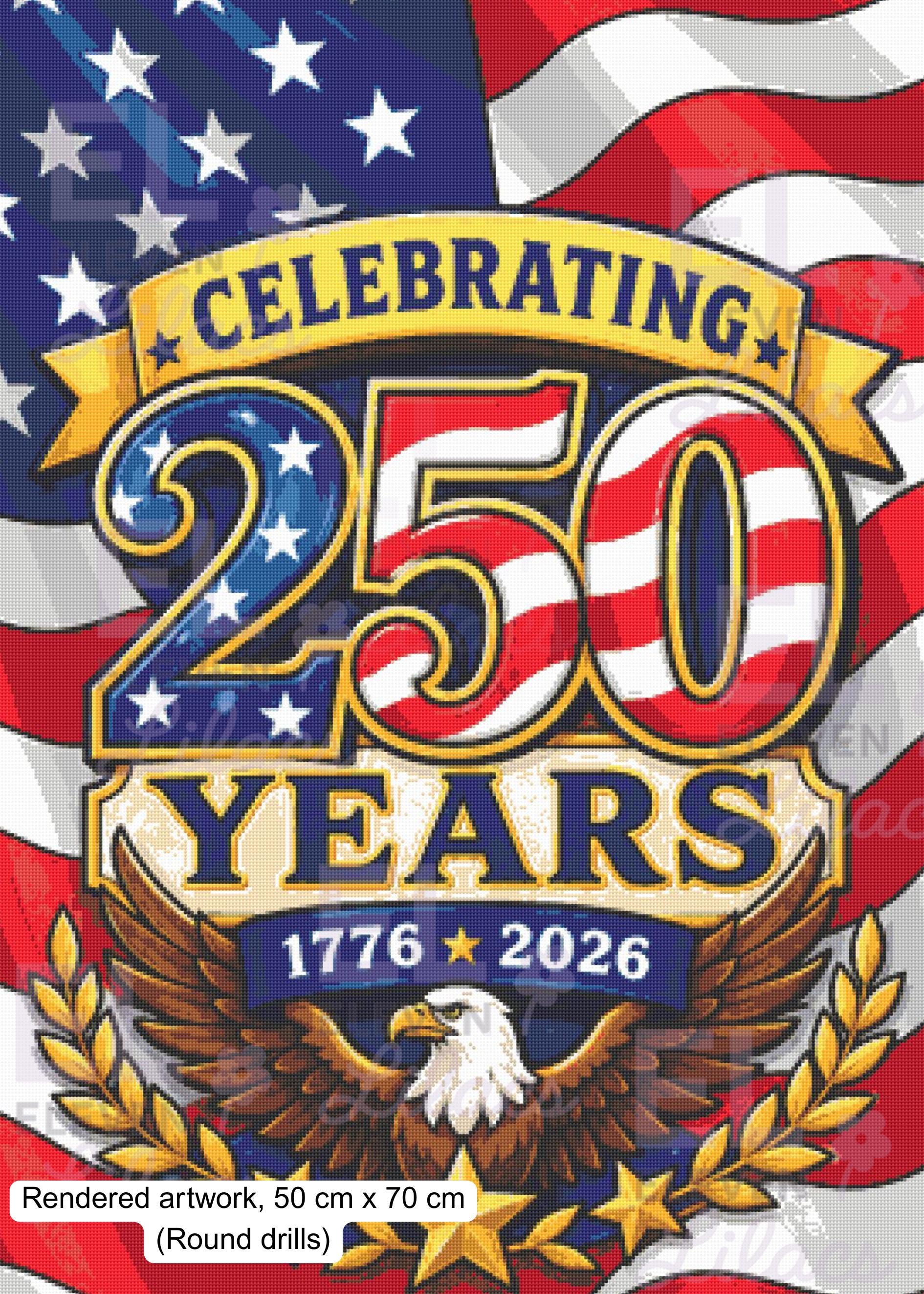 Patriotic Eagle Diamond Painting Kit, America 250 Years 1776-2026 - Eleven Lilacs