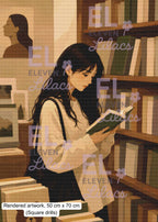 Quiet Chapters, Cozy Bookstore Girl Diamond Painting Art Kit - Eleven Lilacs