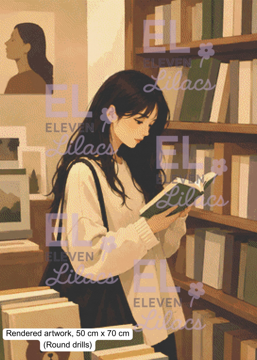 Quiet Chapters, Cozy Bookstore Girl Diamond Painting Art Kit - Eleven Lilacs