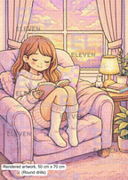 Quiet Moments, Cozy Reading Girl Diamond Painting Kit, Warm Sunset Scene - Eleven Lilacs