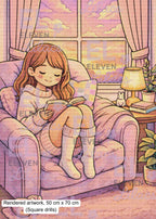 Quiet Moments, Cozy Reading Girl Diamond Painting Kit, Warm Sunset Scene - Eleven Lilacs