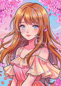 Sakura Cherry Blossom Girl Diamond Painting Kit, Anime Floral Portrait Diamond Art - Eleven Lilacs
