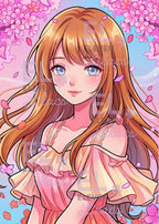 Sakura Cherry Blossom Girl Diamond Painting Kit, Anime Floral Portrait Diamond Art - Eleven Lilacs