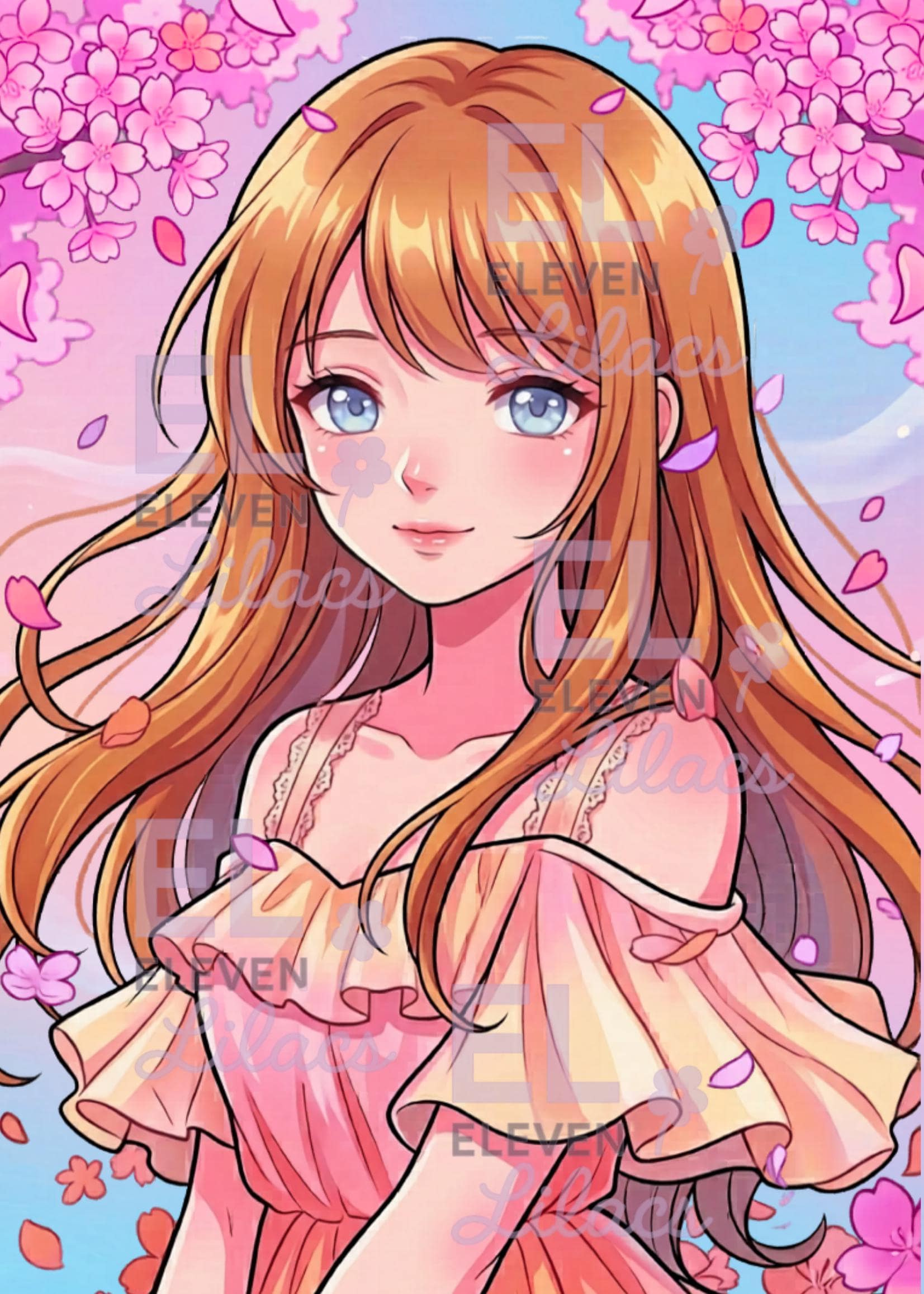 Sakura Cherry Blossom Girl Diamond Painting Kit, Anime Floral Portrait Diamond Art - Eleven Lilacs