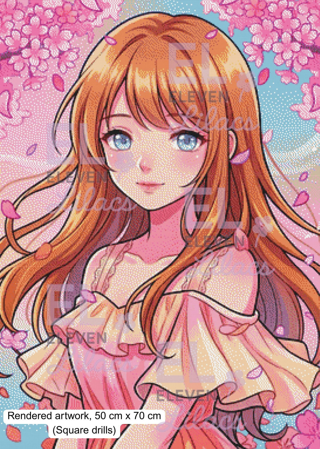Sakura Cherry Blossom Girl Diamond Painting Kit, Anime Floral Portrait Diamond Art - Eleven Lilacs