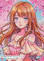 Sakura Cherry Blossom Girl Diamond Painting Kit, Anime Floral Portrait Diamond Art - Eleven Lilacs
