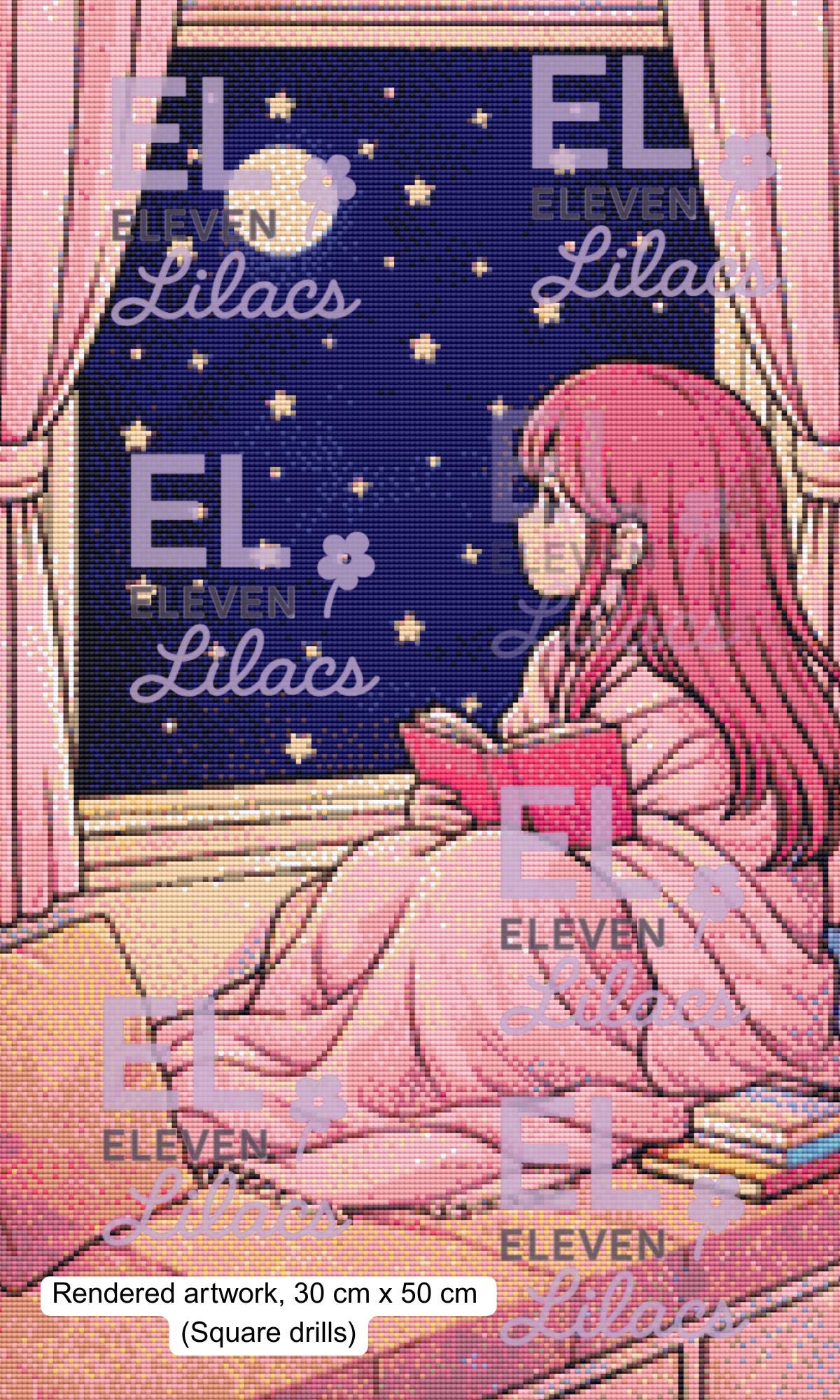 Stargazing Window Nook Diamond Painting Kit, Girl Reading Under Stars (30cm x 50cm) - Eleven Lilacs