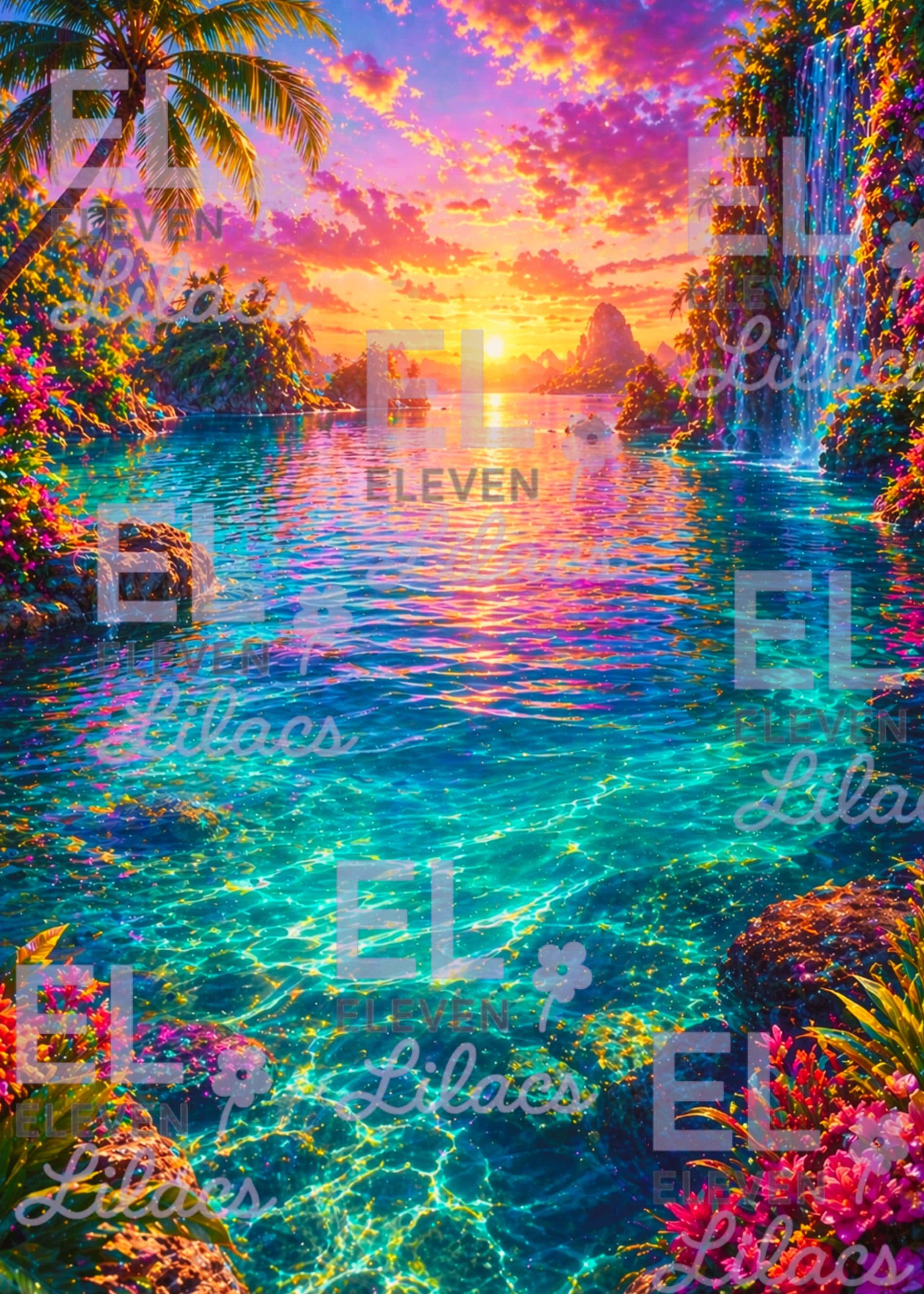 Starlit Lagoon Diamond Painting Kit, Tropical Fantasy Ocean Sunset Art - Eleven Lilacs