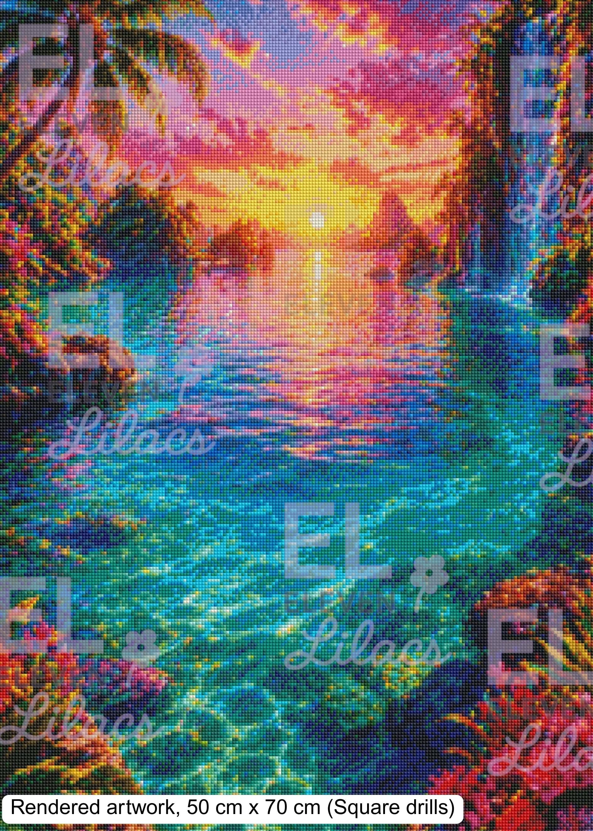 Starlit Lagoon Diamond Painting Kit, Tropical Fantasy Ocean Sunset Art - Eleven Lilacs
