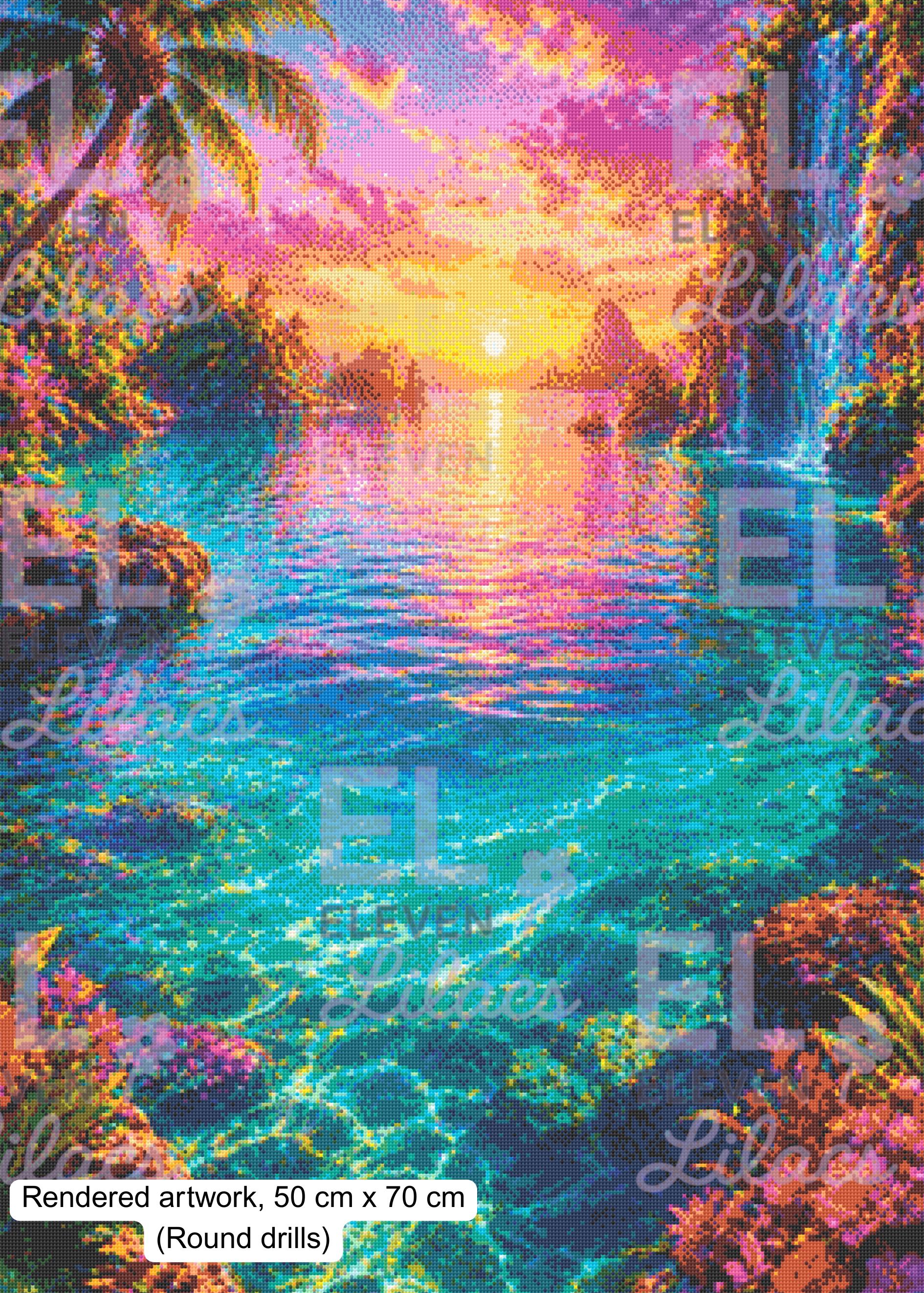 Starlit Lagoon Diamond Painting Kit, Tropical Fantasy Ocean Sunset Art - Eleven Lilacs