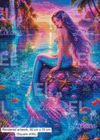 Starlit Tides Mermaid Diamond Painting Kit, Ocean Sunset Diamond Art - Eleven Lilacs