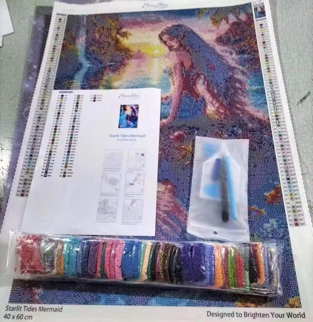 Starlit Tides Mermaid Diamond Painting Kit, Ocean Sunset Diamond Art - Eleven Lilacs