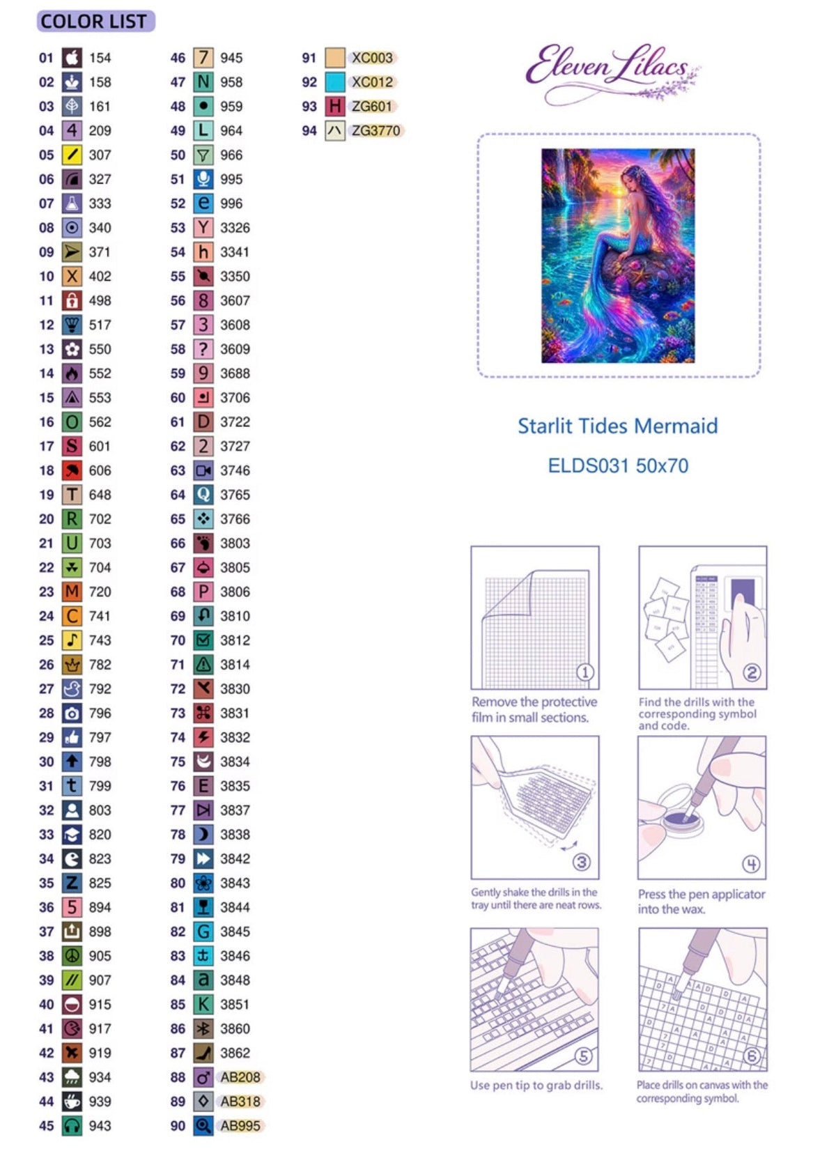 Starlit Tides Mermaid Diamond Painting Kit, Ocean Sunset Diamond Art - Eleven Lilacs