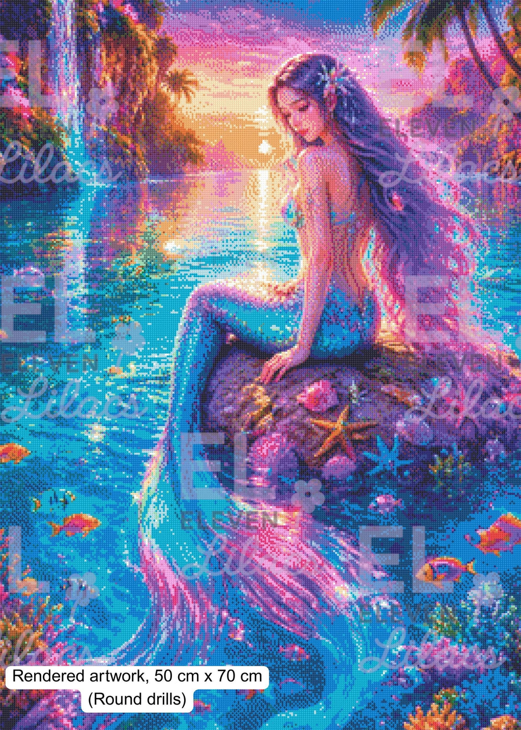 Starlit Tides Mermaid Diamond Painting Kit, Ocean Sunset Diamond Art - Eleven Lilacs