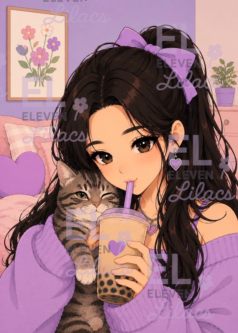 Sydney's Boba Break Diamond Painting Kit, Sydney and Stripes - Eleven Lilacs