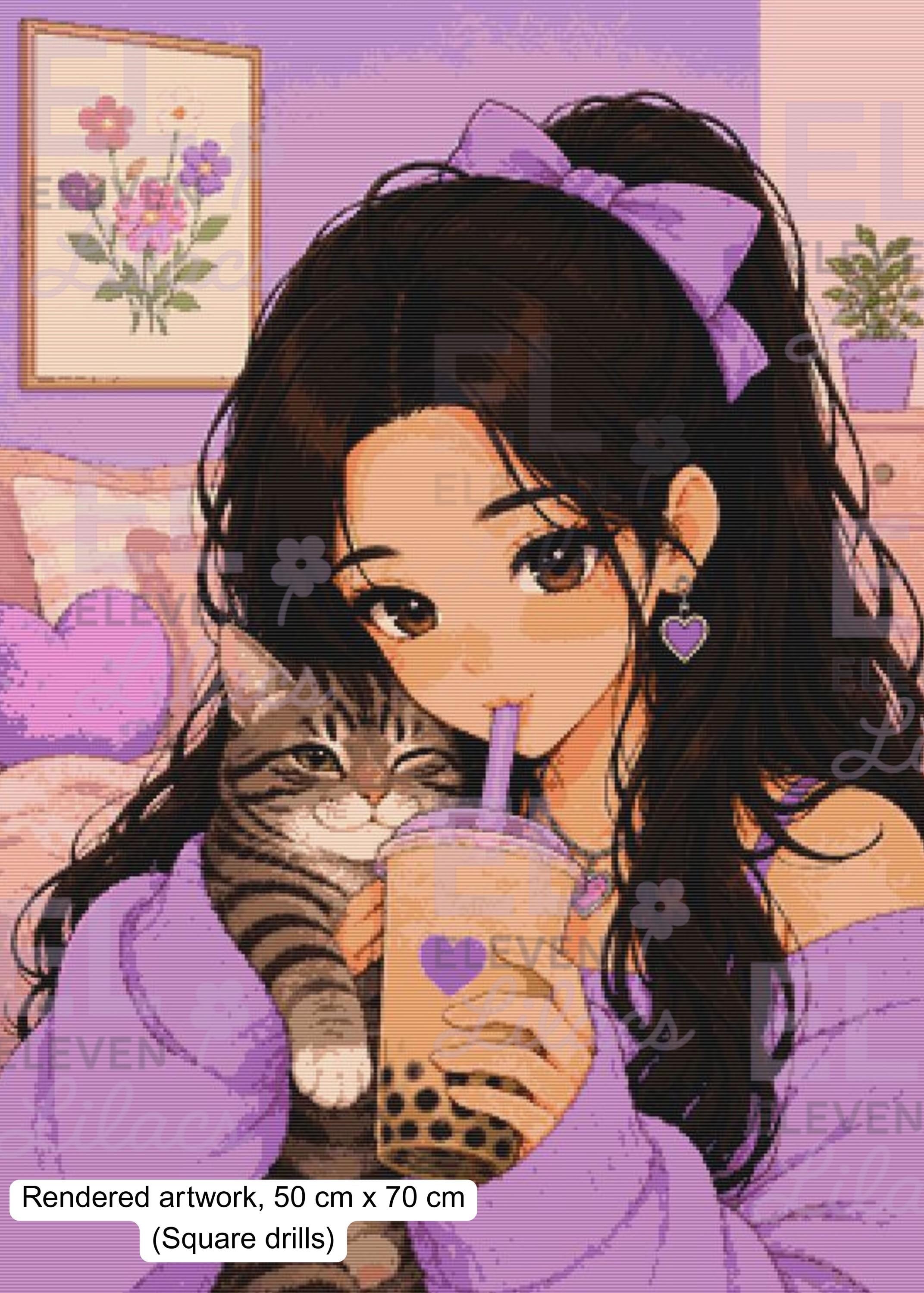 Sydney's Boba Break Diamond Painting Kit, Sydney and Stripes - Eleven Lilacs