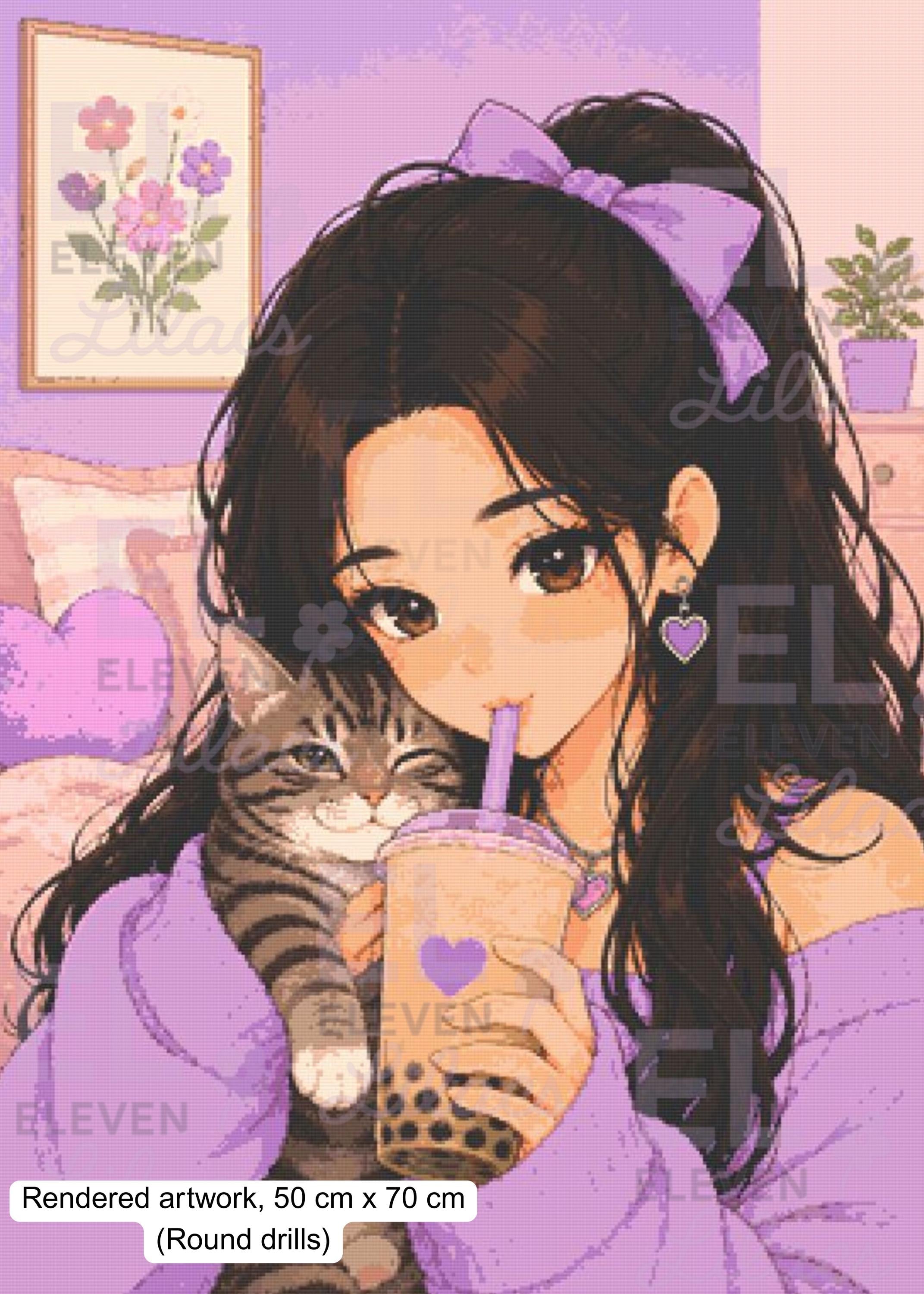 Sydney's Boba Break Diamond Painting Kit, Sydney and Stripes - Eleven Lilacs