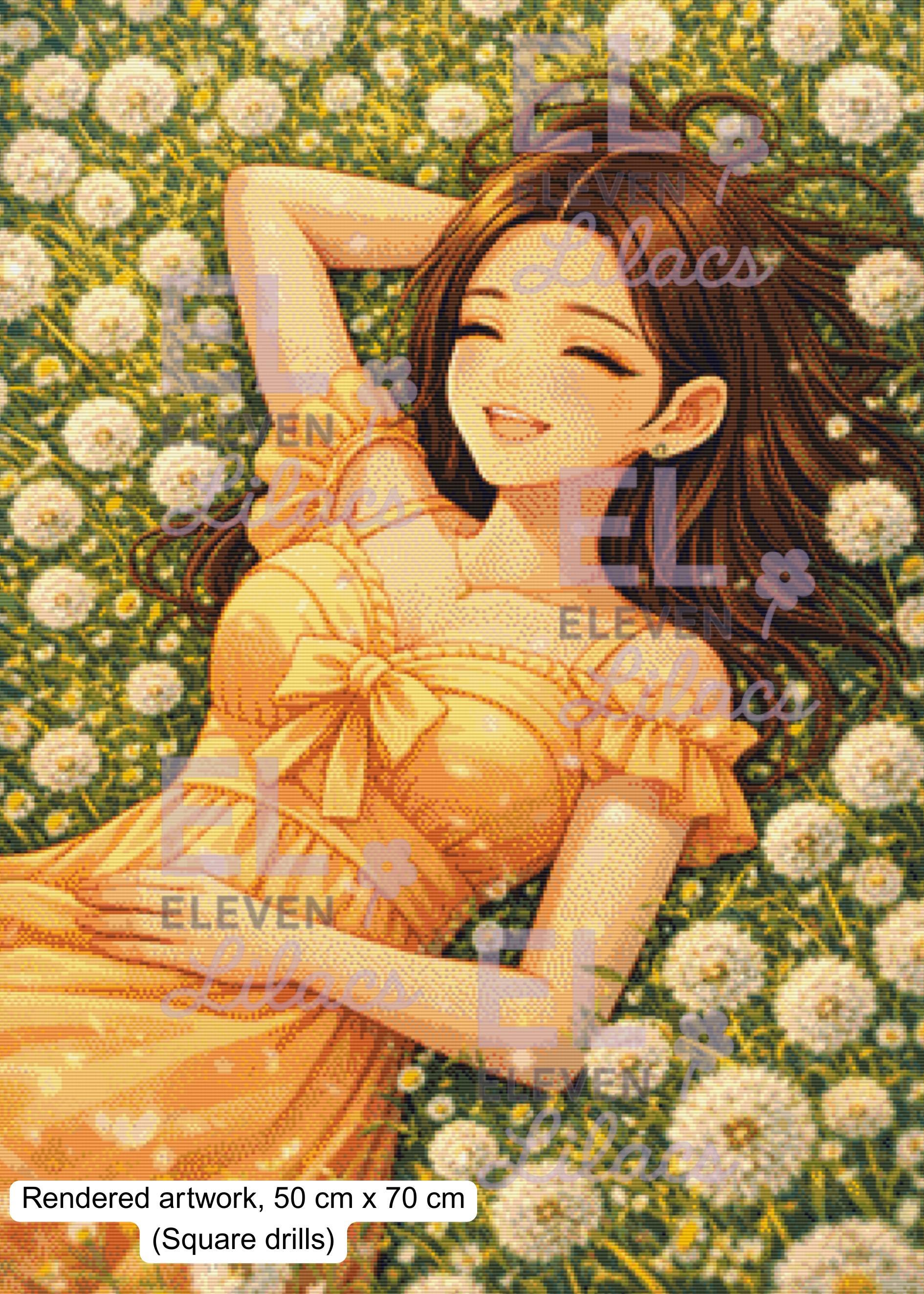 Sydney’s Golden Daydream Diamond Painting Kit, Cozy Girl Flower Field - Eleven Lilacs