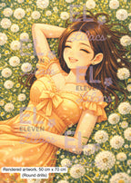 Sydney’s Golden Daydream Diamond Painting Kit, Cozy Girl Flower Field - Eleven Lilacs