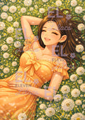 Sydney’s Golden Daydream Diamond Painting Kit, Cozy Girl Flower Field - Eleven Lilacs