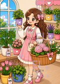 Tiny Plant Shop Diamond Painting Kit, Anime Girl, Pastel Plants Diamond Art - Eleven Lilacs