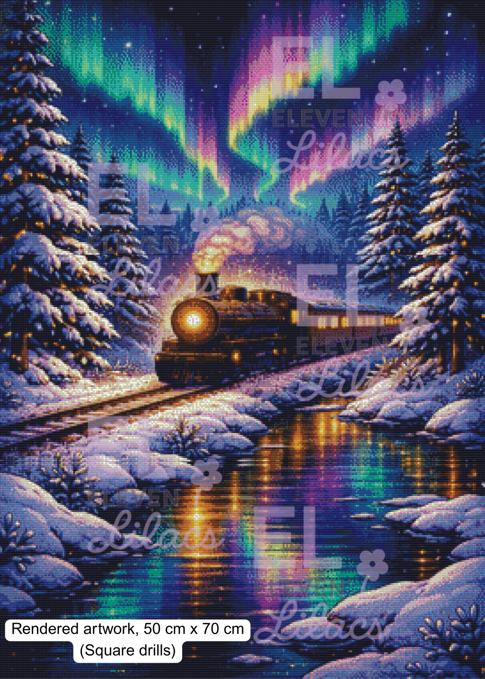 Aurora Borealis Train Diamond Painting Kit, Winter Railway Scene Diamond Art 2 Aurora Borealis Train Diamond Painting Kit square