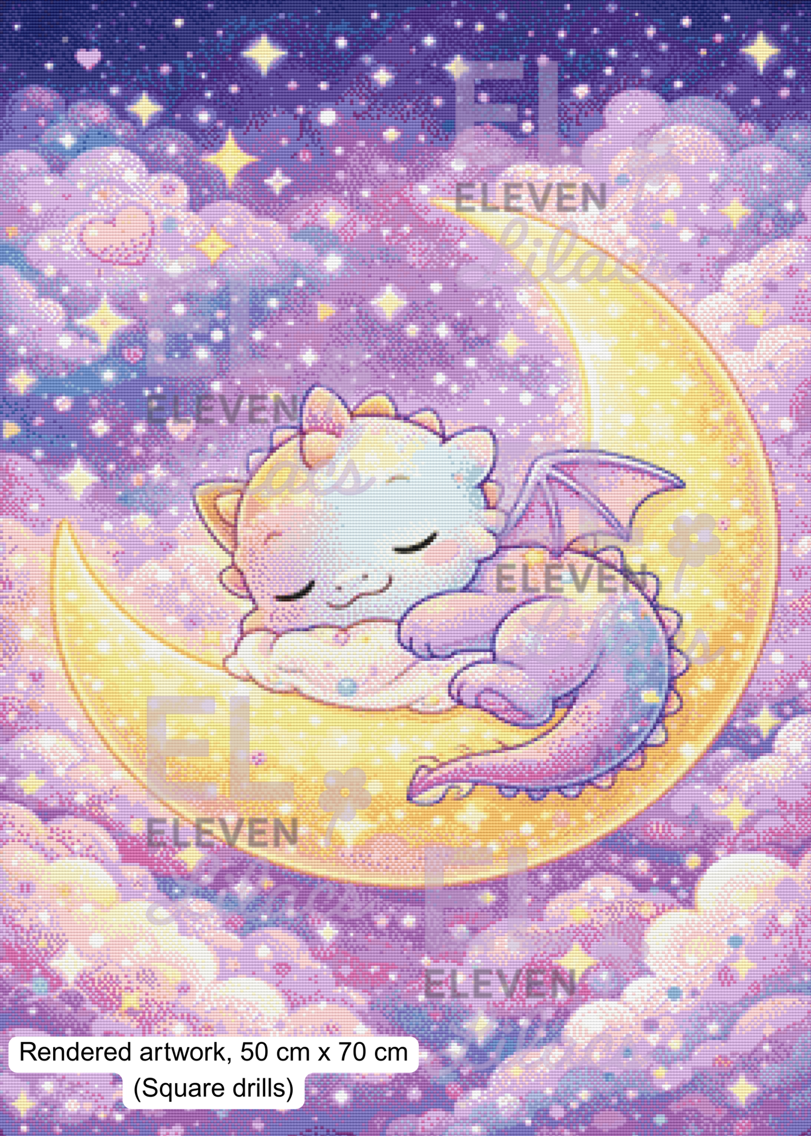 Dreamy Moon Dragon Diamond Painting Kit, Sleeping Baby Dragon, Kawaii Fantasy Diamond Art 2 Dreamy Moon Dragon Diamond Painting Kit square