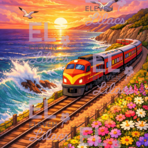 Sunset Coastal Train Diamond Painting Kit