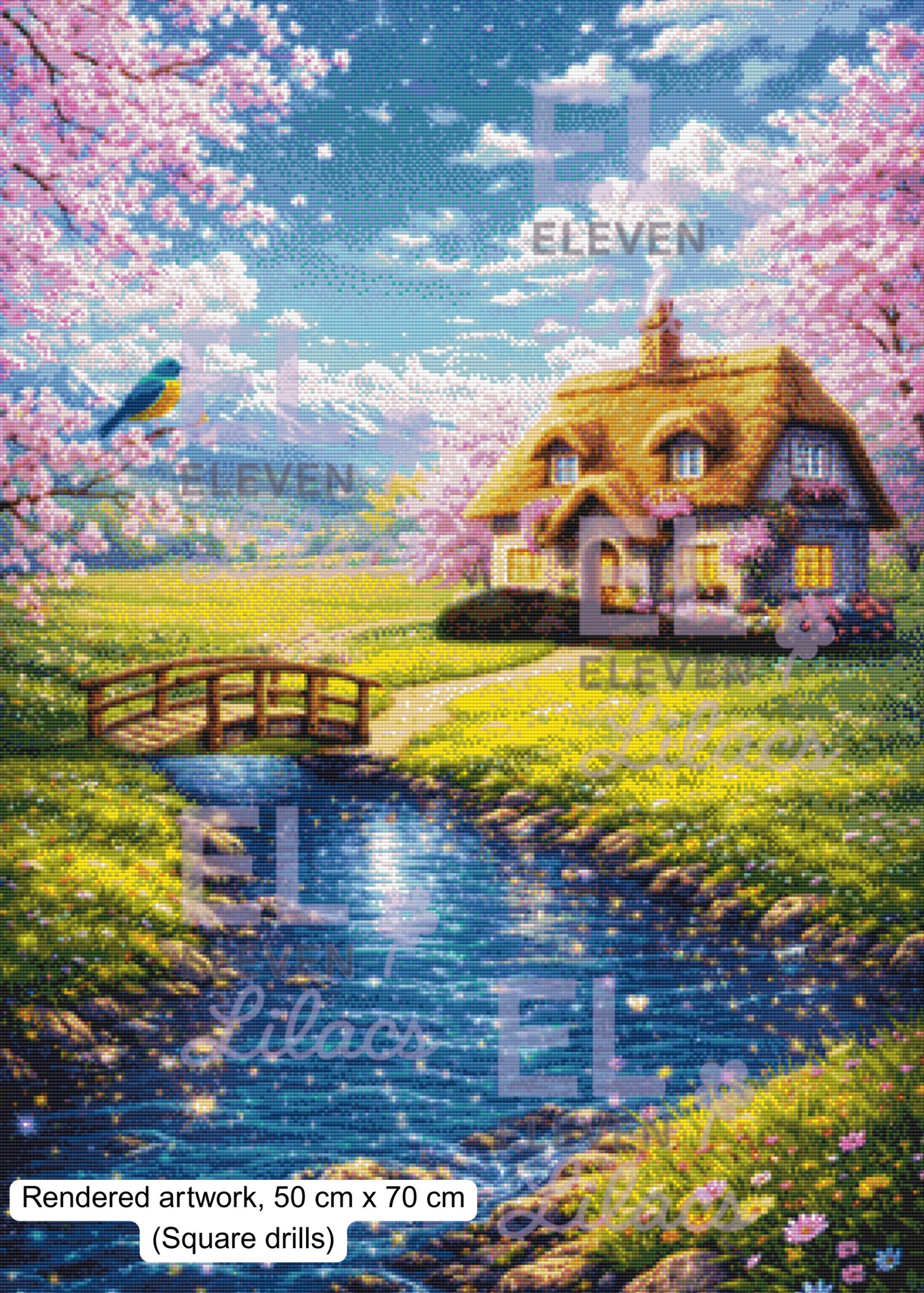 Cottage by the Stream Diamond Painting Kit, Spring Cottage Landscape Diamond Art 2 Cottage by the Stream Diamond Painting Kit square