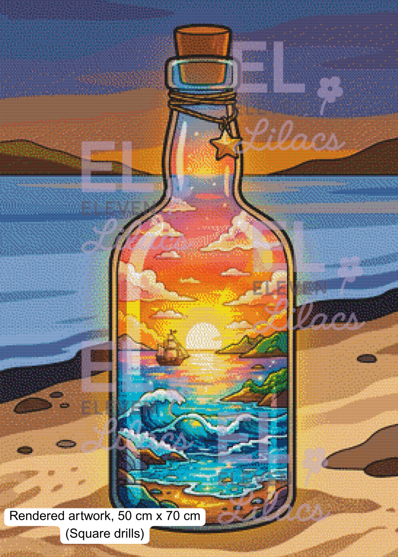 Ocean Sunset Bottle Diamond Painting Kit, Fantasy Sea Landscape Art, Mini World Diamond Art 2 Ocean Sunset Bottle Diamond Painting Kit, square