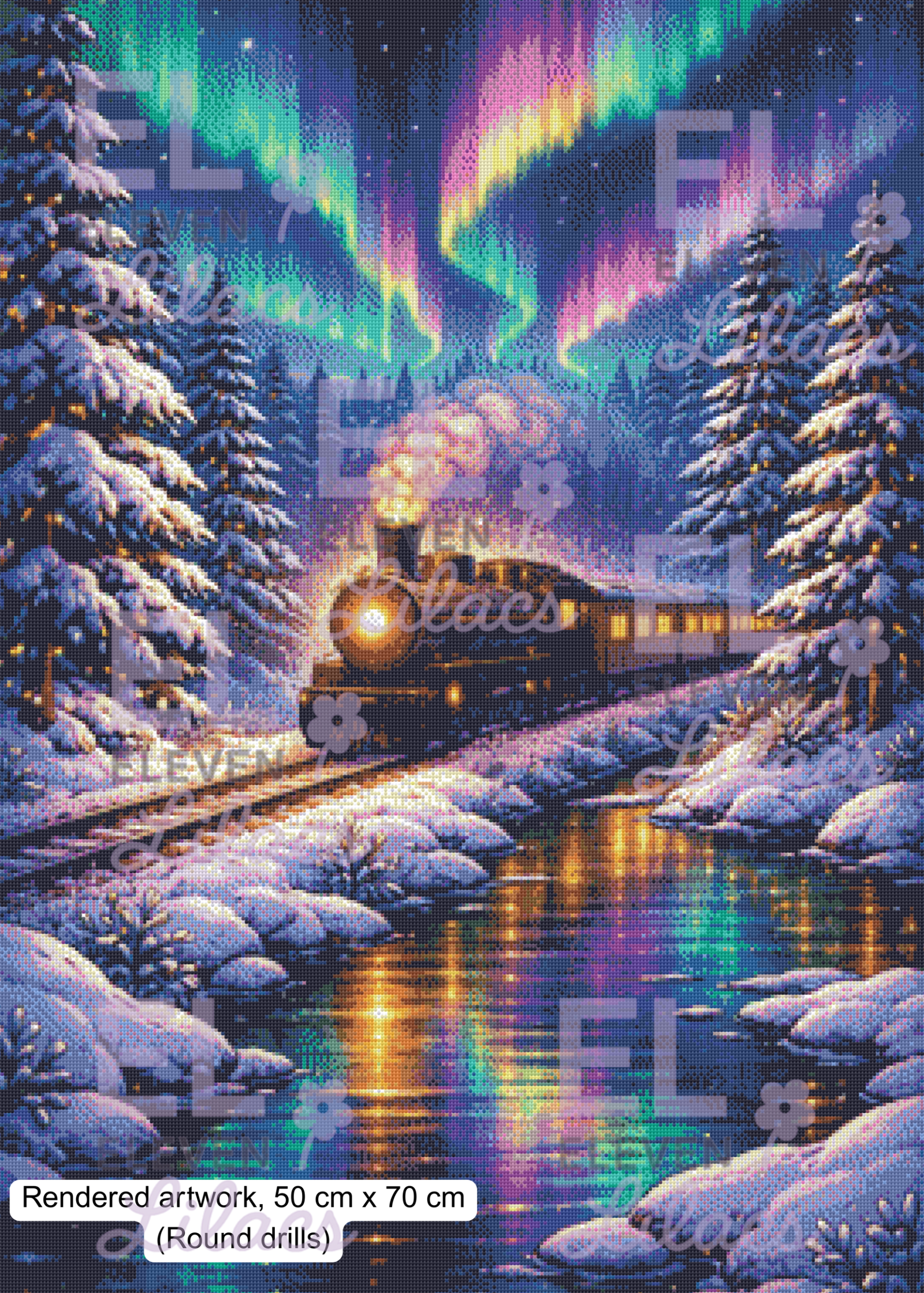 Aurora Borealis Train Diamond Painting Kit, Winter Railway Scene Diamond Art 3 Aurora Borealis Train Diamond Painting Kit round