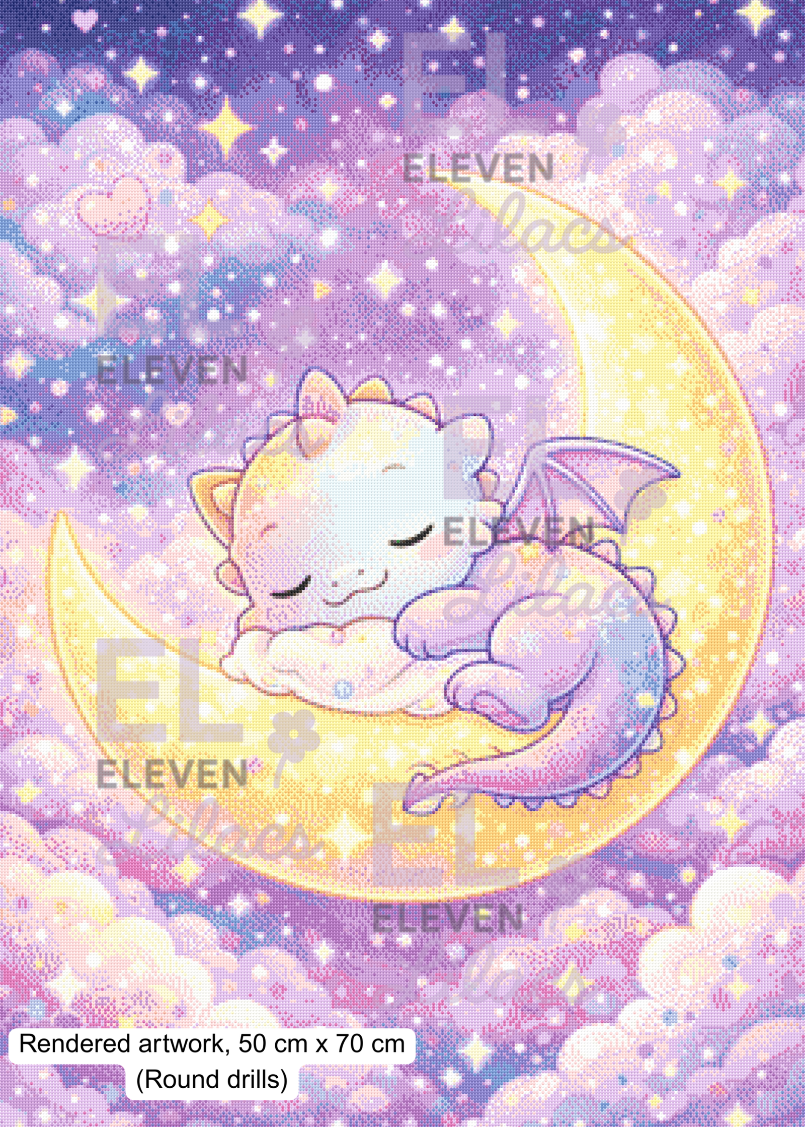 Dreamy Moon Dragon Diamond Painting Kit, Sleeping Baby Dragon, Kawaii Fantasy Diamond Art 3 Dreamy Moon Dragon Diamond Painting Kit round