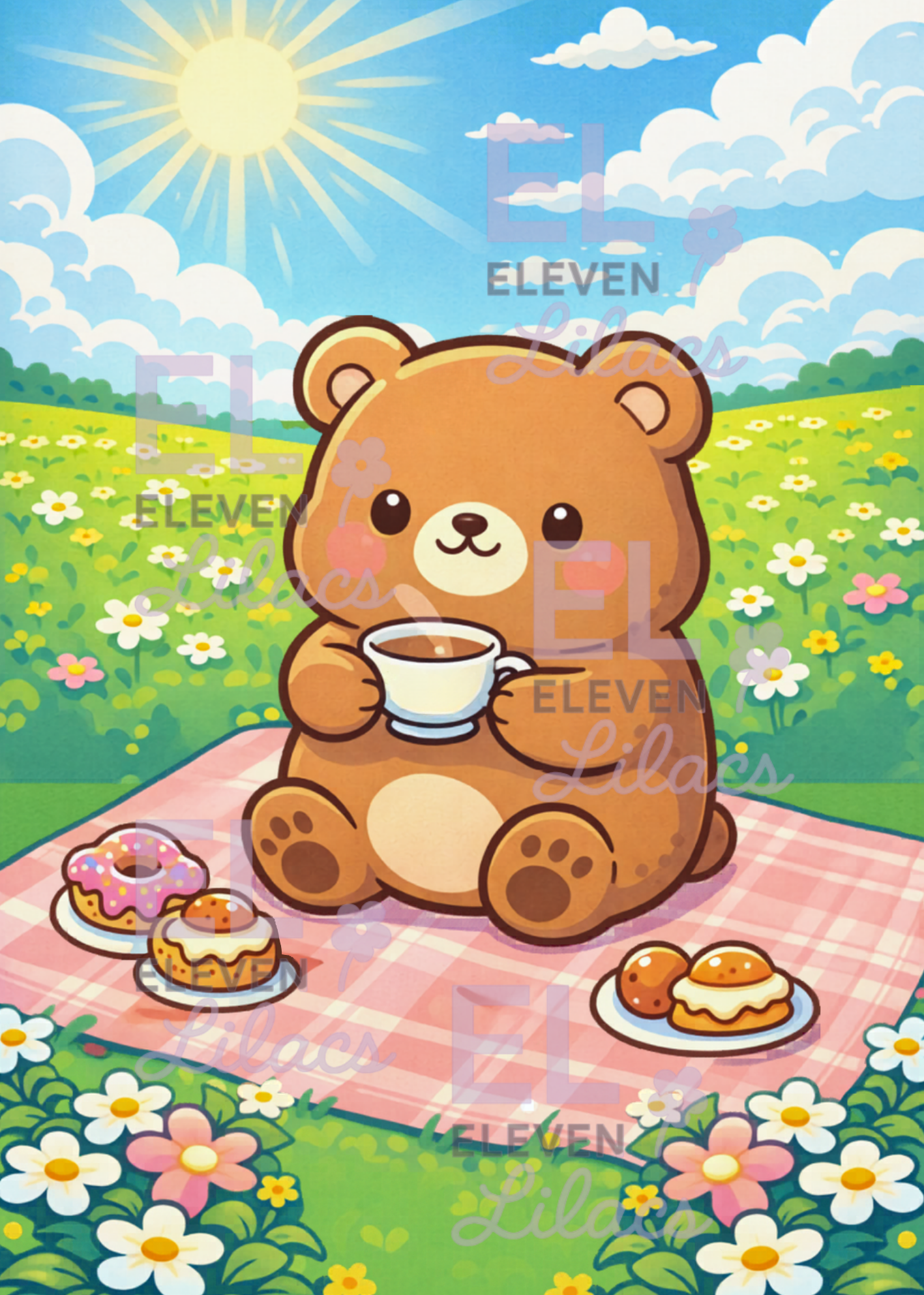 Cozy Bear Picnic Diamond Painting Kit, Teddy Bear Tea Time Art, Kawaii Diamond Art 1 Cozy Bear Picnic Diamond Painting Kit