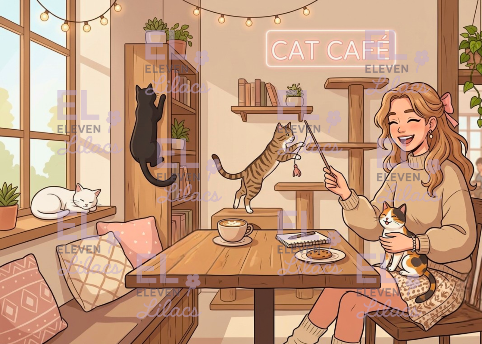 Cat Café Diamond Painting Kit, Cozy Coffee Cats Diamond Art 1 Cat Café Diamond Painting Kit