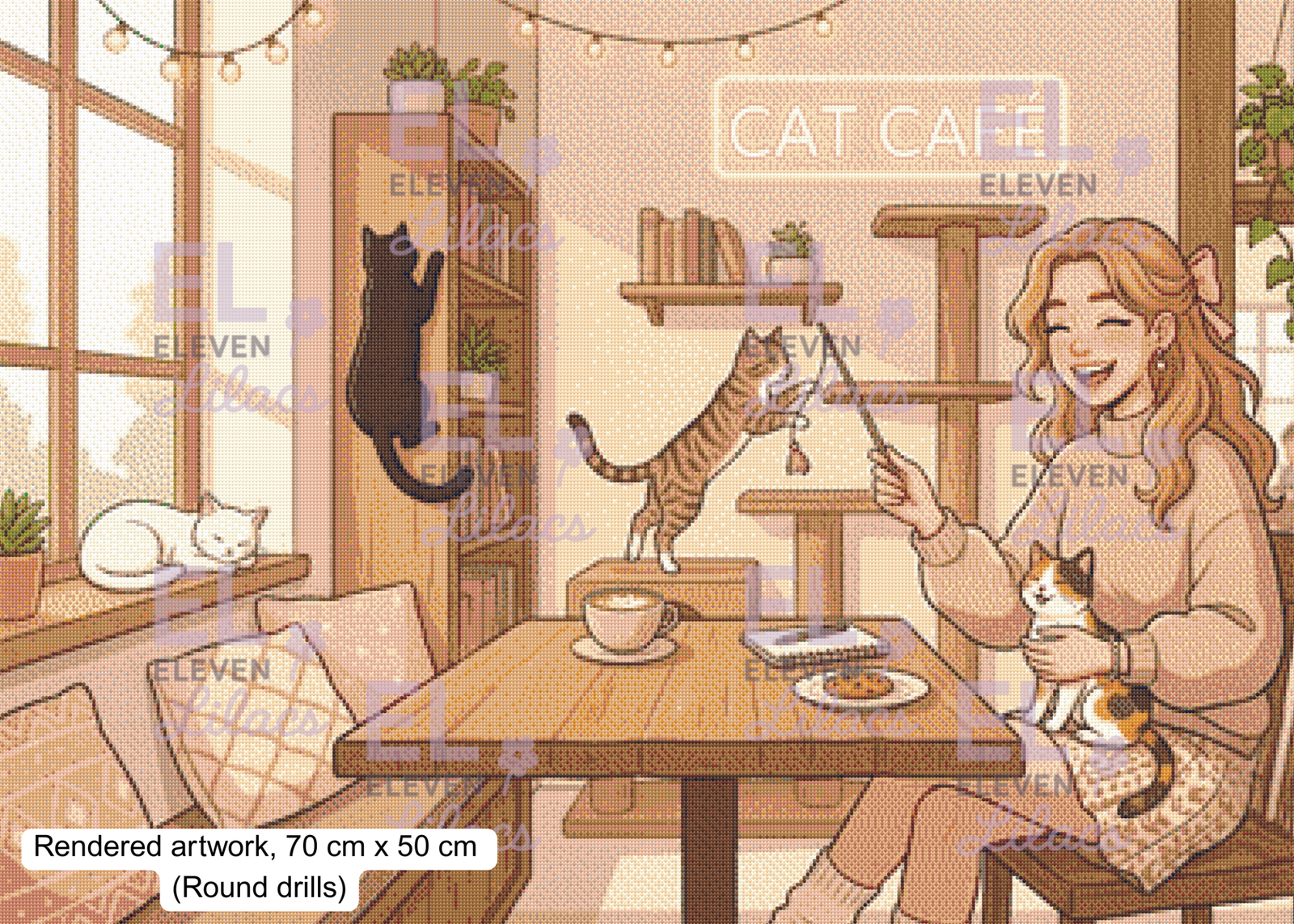 Cat Café Diamond Painting Kit, Cozy Coffee Cats Diamond Art 3 Cozy Cat Café Day ro