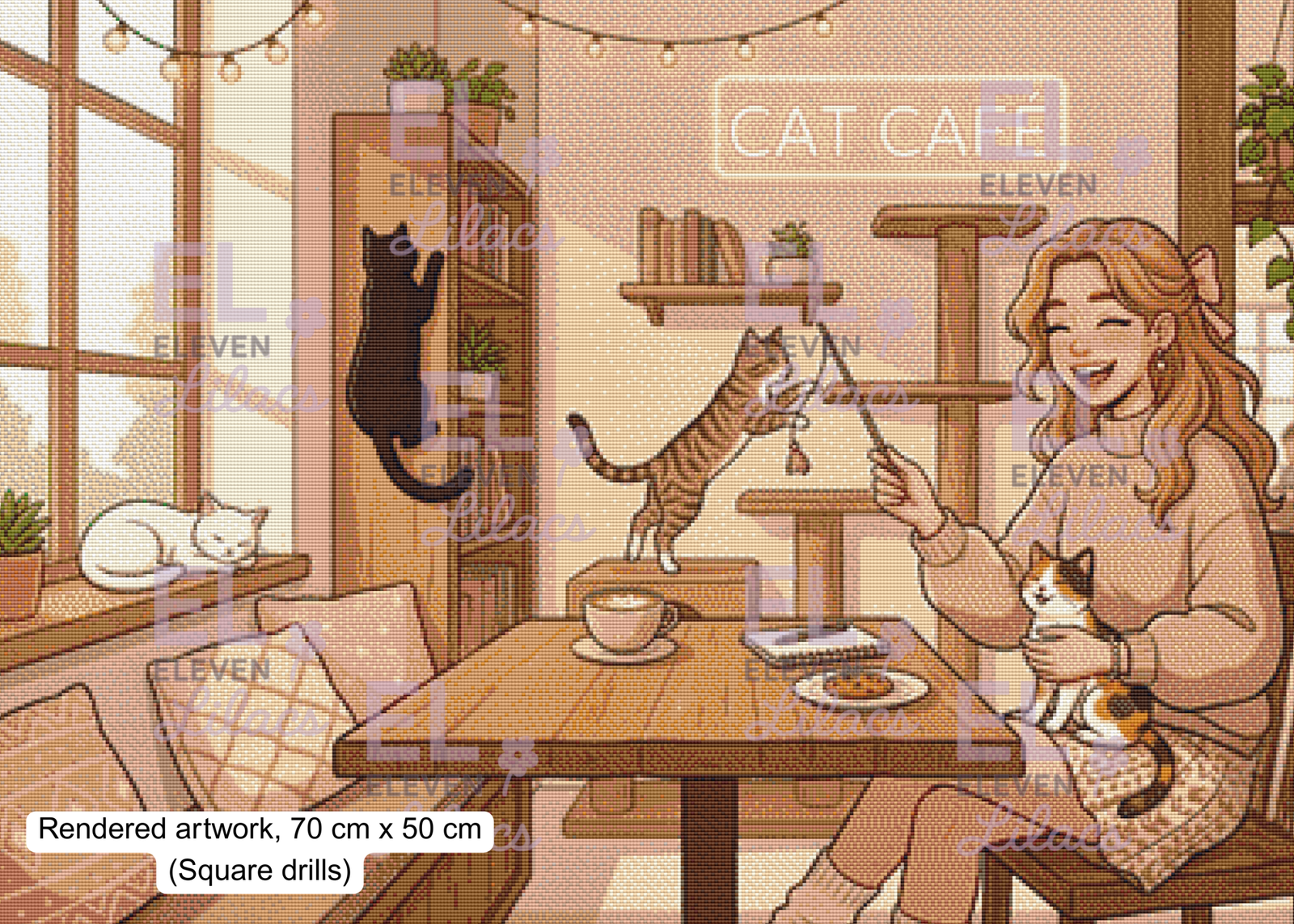 Cat Café Diamond Painting Kit, Cozy Coffee Cats Diamond Art 2 Cozy Cat Café Day sq