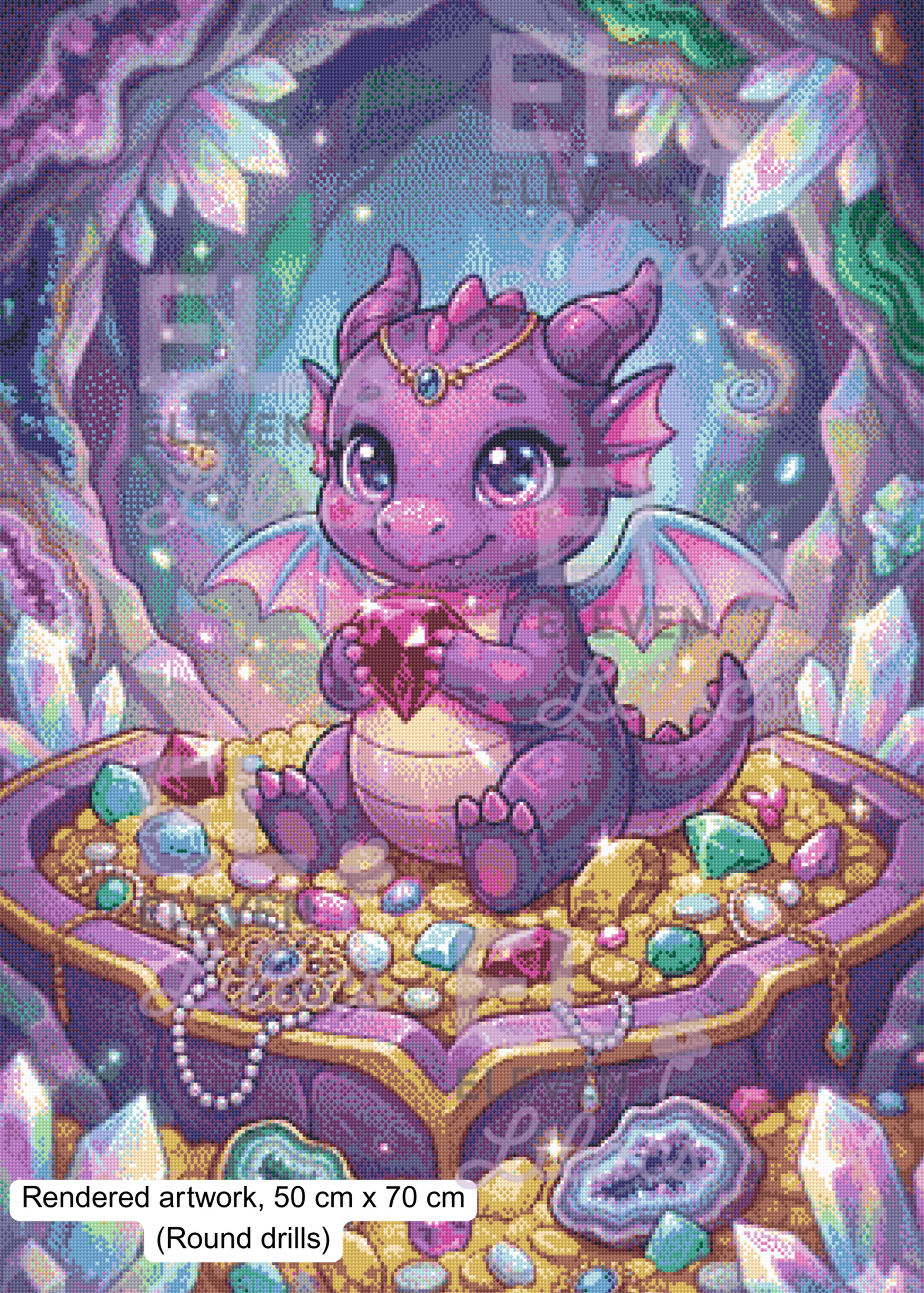 Baby Dragon Treasure Diamond Painting Kit, Kawaii Fantasy Dragon Diamond Art 3 Cute Baby Dragon Treasure ro