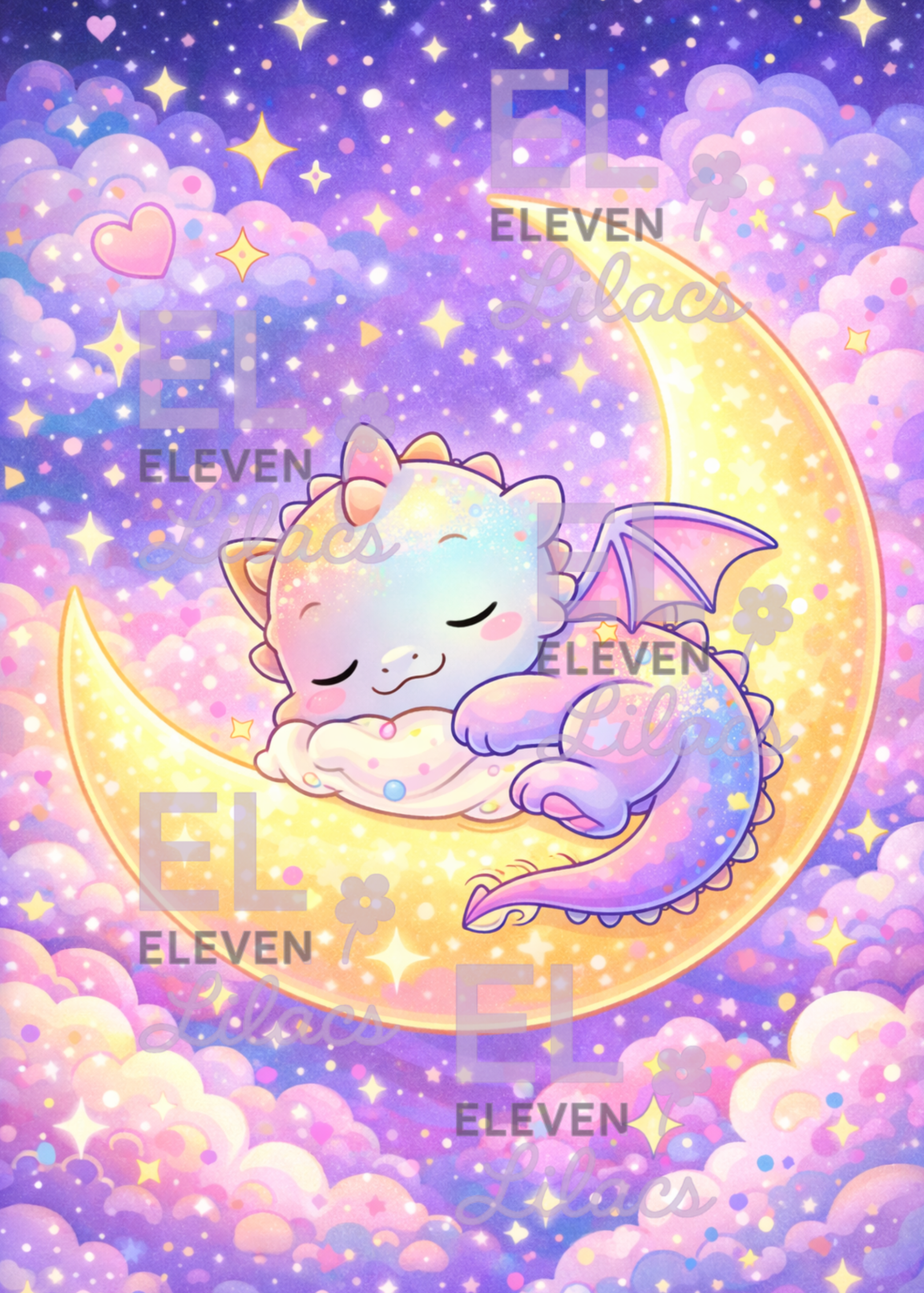 Dreamy Moon Dragon Diamond Painting Kit, Sleeping Baby Dragon, Kawaii Fantasy Diamond Art 1 Dreamy Moon Dragon Diamond Painting Kit