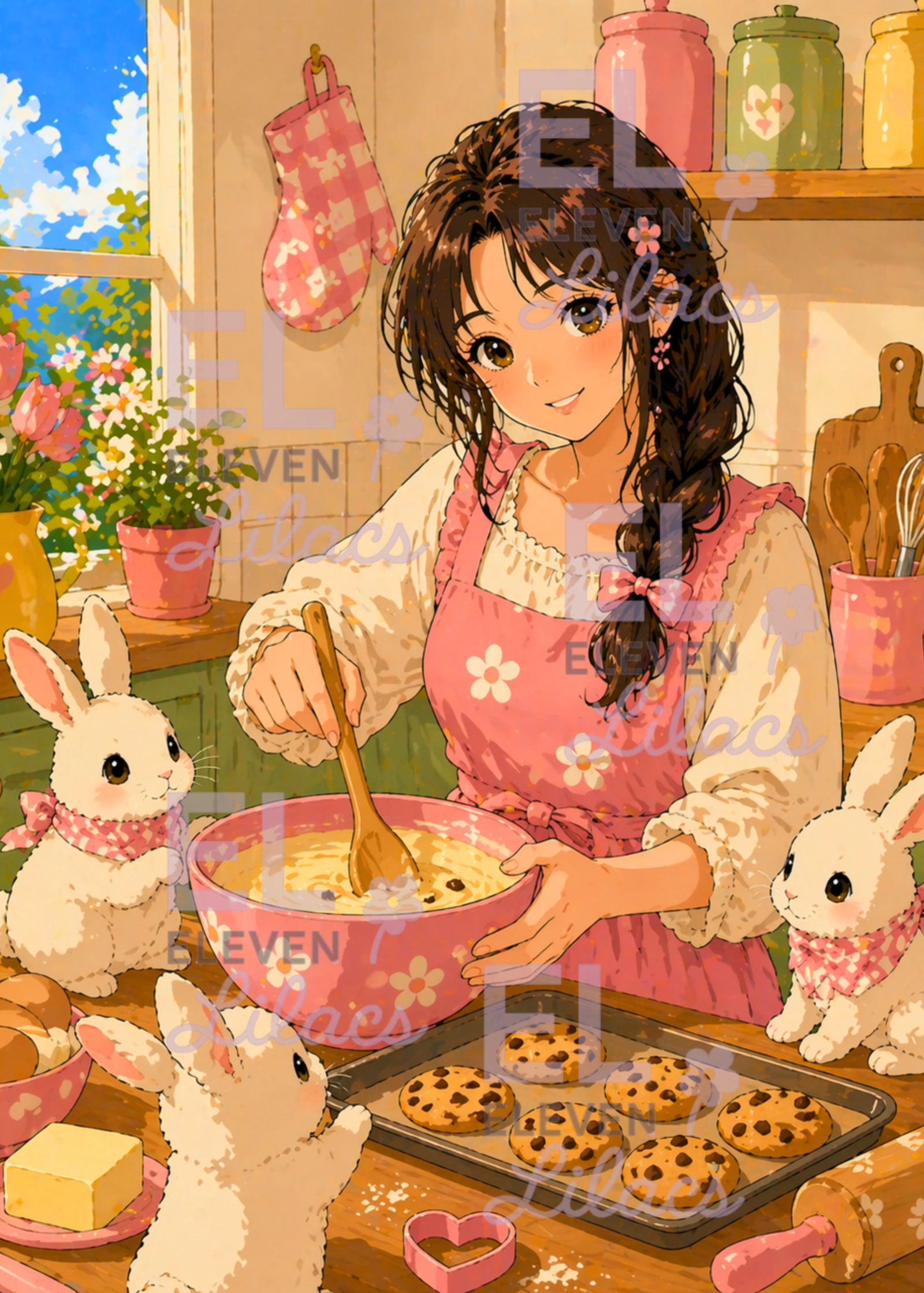 Elara Baking Day Diamond Painting Kit, Girl, Bunnies, Cozy Kitchen, AB Fairy Dust Drills 1 Elara Baking Day Diamond Painting