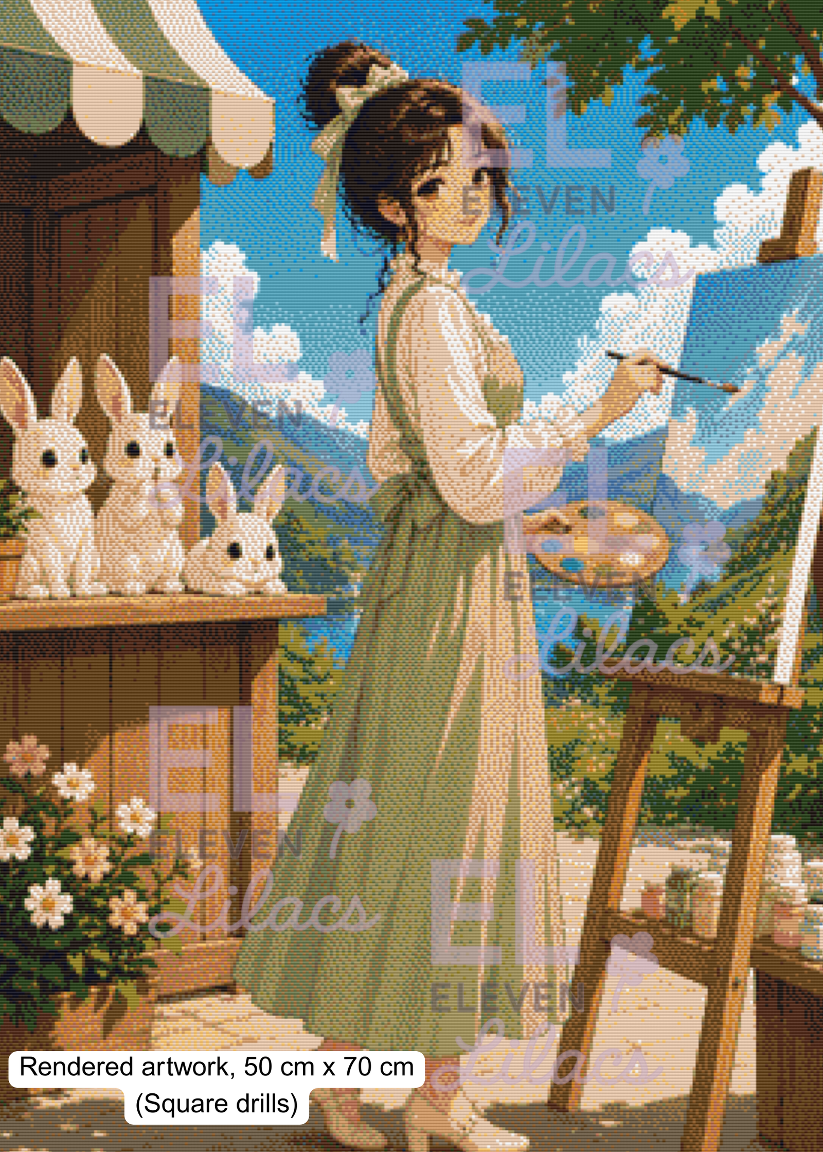 Elara Meadow Painter Diamond Painting Kit, Cottagecore, Bunnies, Nature DIY Diamond Art 2 Elara Meadow Painter sq