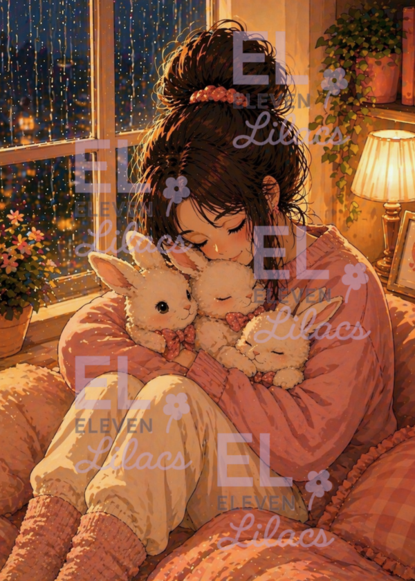 Elara Hugging Bunnies Diamond Painting