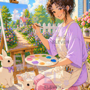Elara's Painting Day Diamond Painting Kit with Bunnies