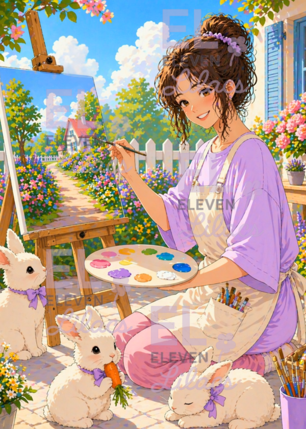 Elara's Painting Day Diamond Painting Kit with Bunnies