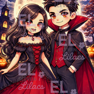 Vampire Couple Diamond Painting Kit, Gothic Romance Halloween Art
