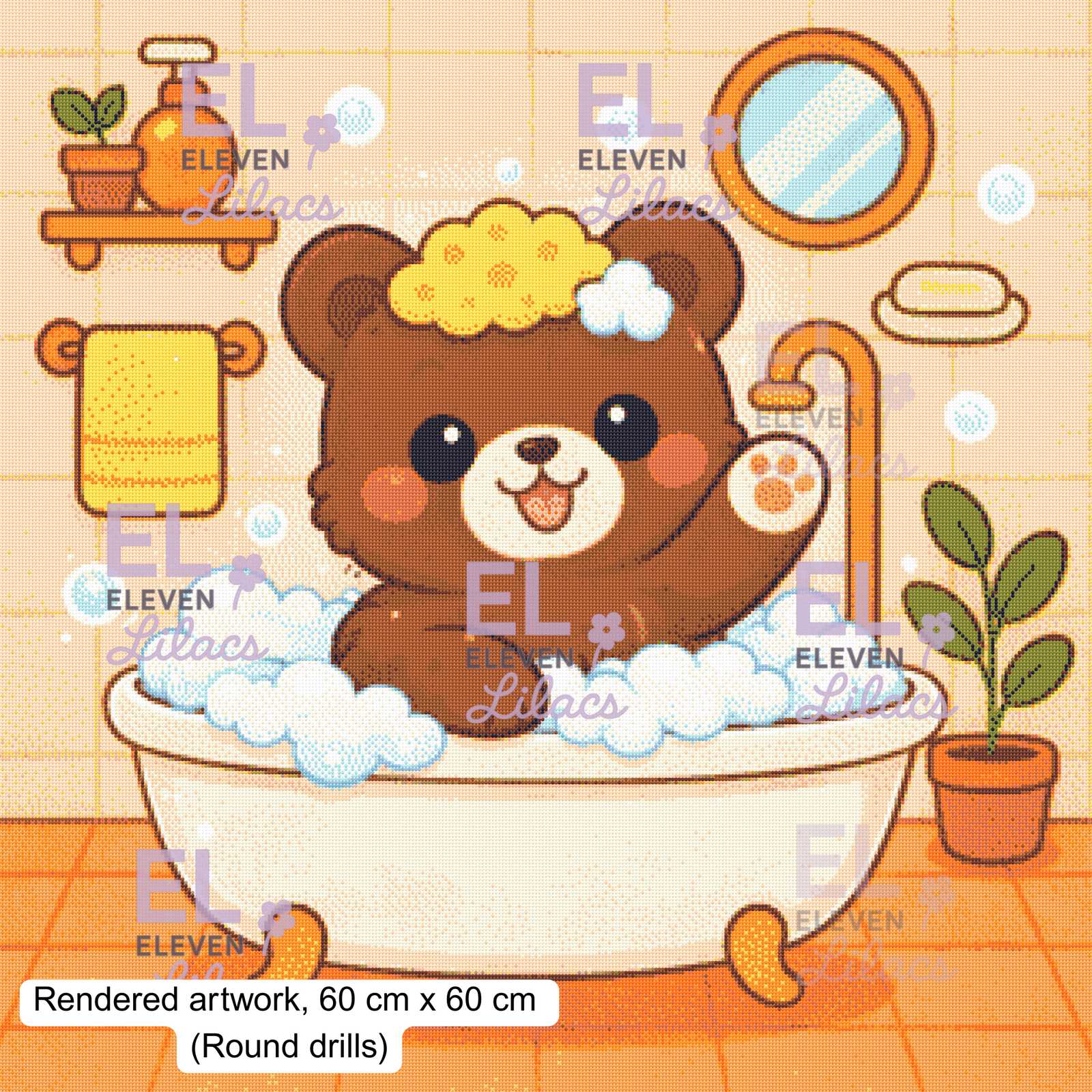 Bubble Bath Bear Diamond Painting Kit, Kawaii Animal Diamond Art 3 Kawaii Bear Bubble Bath, round