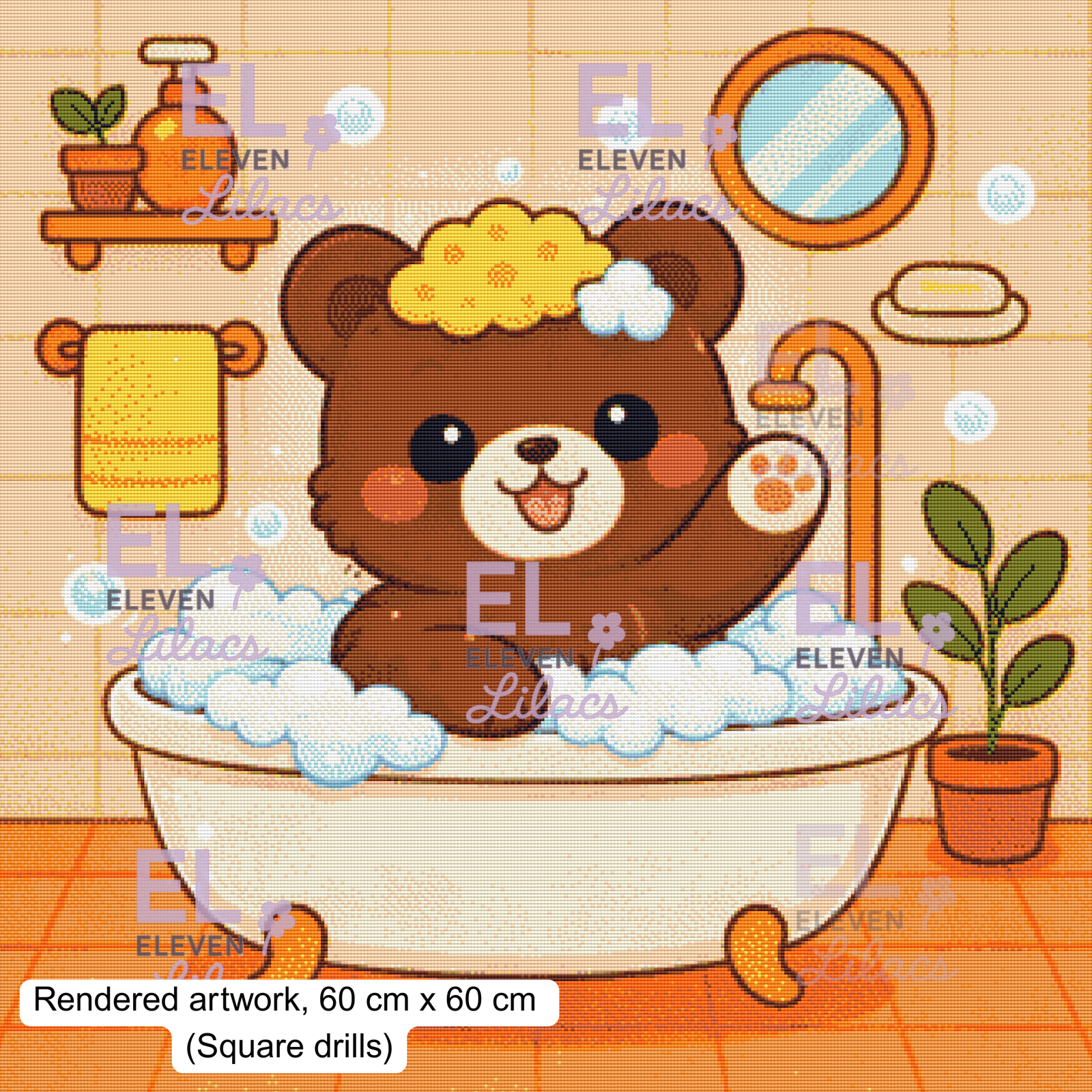 Bubble Bath Bear Diamond Painting Kit, Kawaii Animal Diamond Art 2 Kawaii Bear Bubble Bath, square