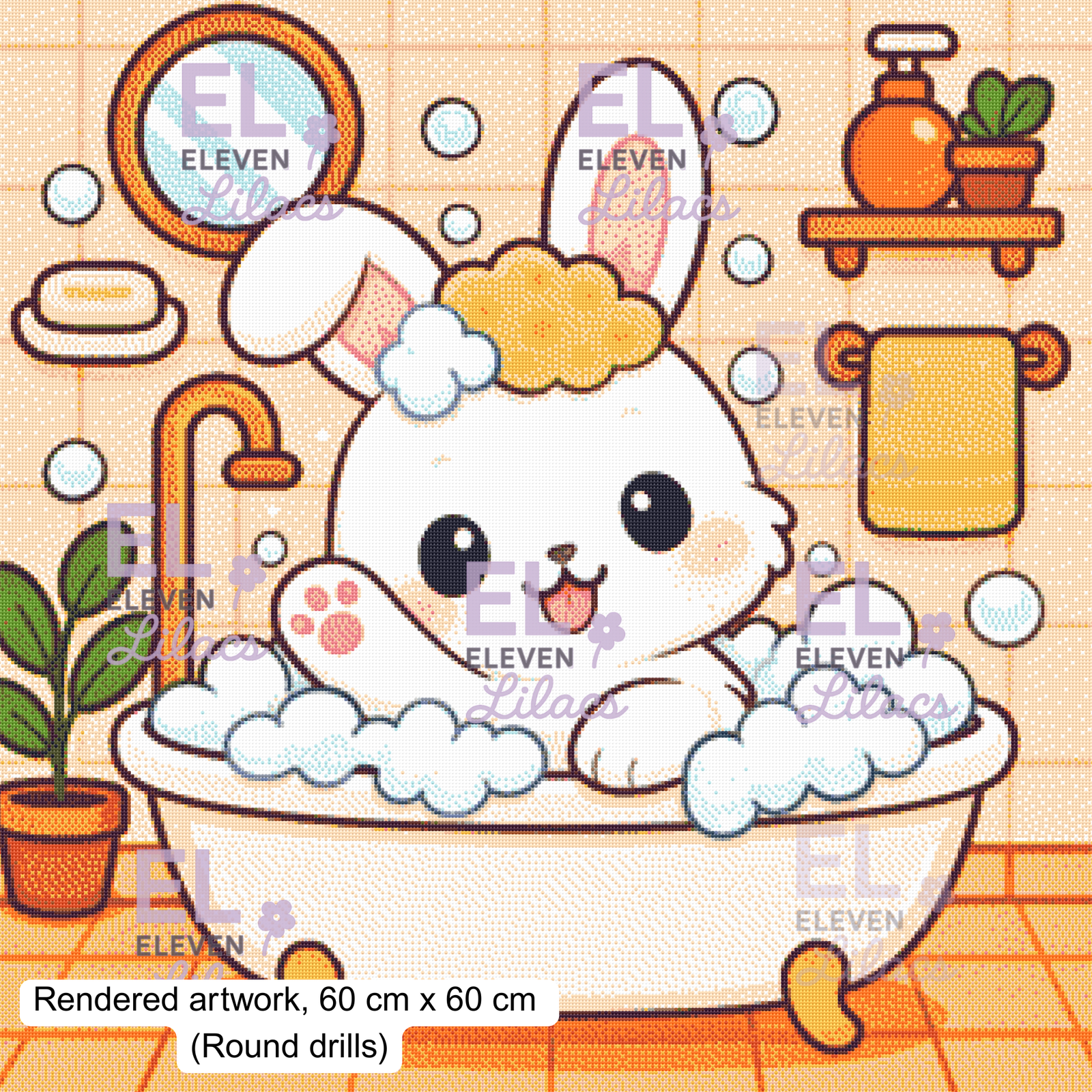 Bubble Bath Bunny Diamond Painting Kit, Kawaii Animal Diamond Art 3 Kawaii Bunny Bubble Bath, round